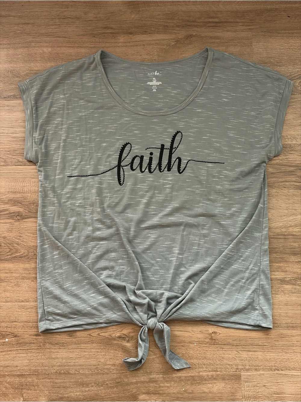 Just Be “Faith” Bedazzled Tie-Front Tee